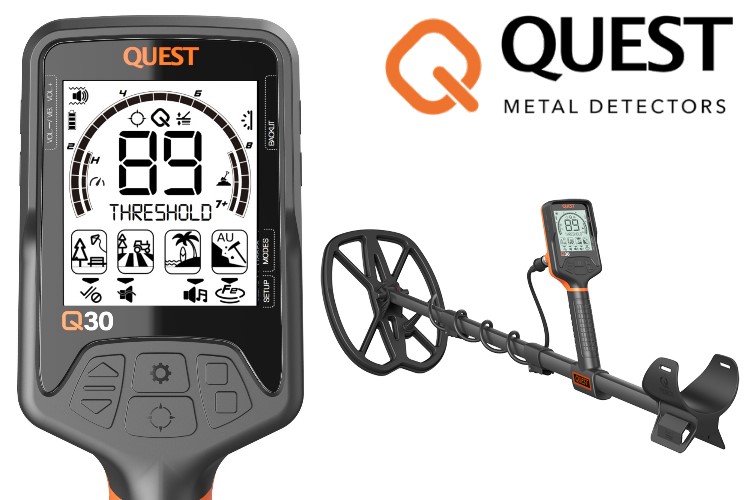 Quest Q30+ Metalldetektor mit Funkkopfhörer & Xpointer Pinpointer (orange) & Schatzsucherhandbuch & Fundtasche & Kappe