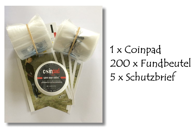 Happy-Fundpaket (Coinpad & 200 Fundbeutel & 5 Schutzbriefe)